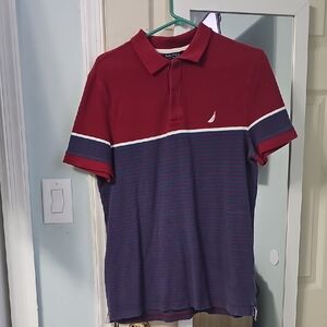 Nautica Men's Burgundy and Navy Polo Shirt